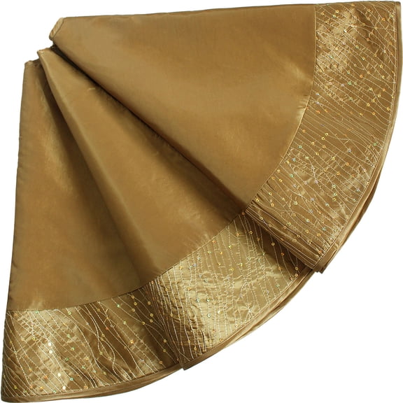 Christmas Tree Skirt 36/42 Inch Golden Tree Skirt with Beads for Merry Christmas Party Decoration Tree Ornaments