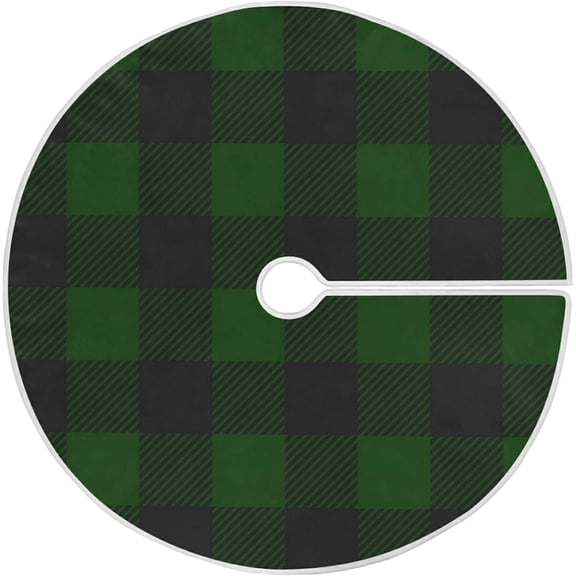Christmas Tree Skirt 36" Green Black Buffalo Check Plaid Xmas Tree Skirts Mat Round Pad for Winter Holiday Party Supplies Rustic Ornaments Indoor Home Decorations