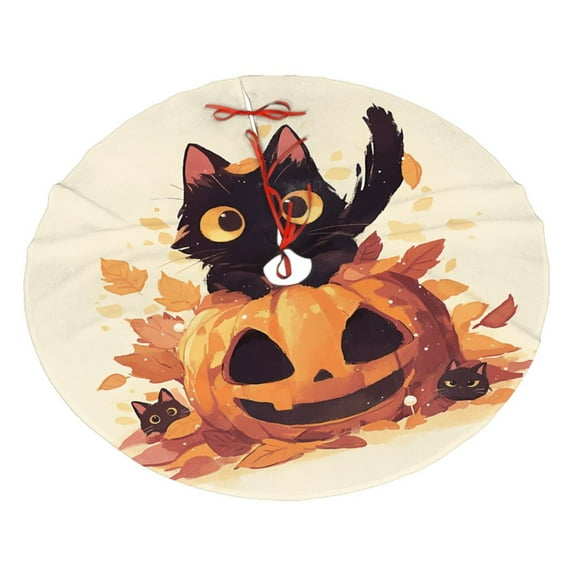 Christmas Tree Skirt 36" Halloween Pumpkin Cute Black Cat (39) Xmas Tree Skirts Mat for New Year Holiday Christmas Party Decorations