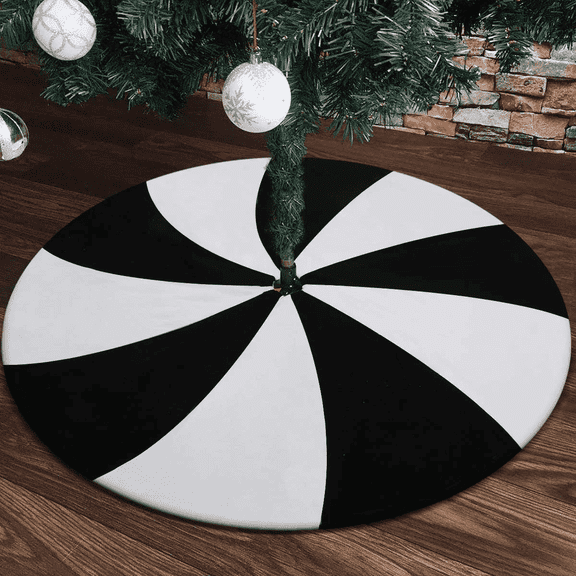 Christmas Tree Skirt 36 Inch - Black and White Lollipop Pattern for Halloween Tree Ornaments and Xmas Decorations