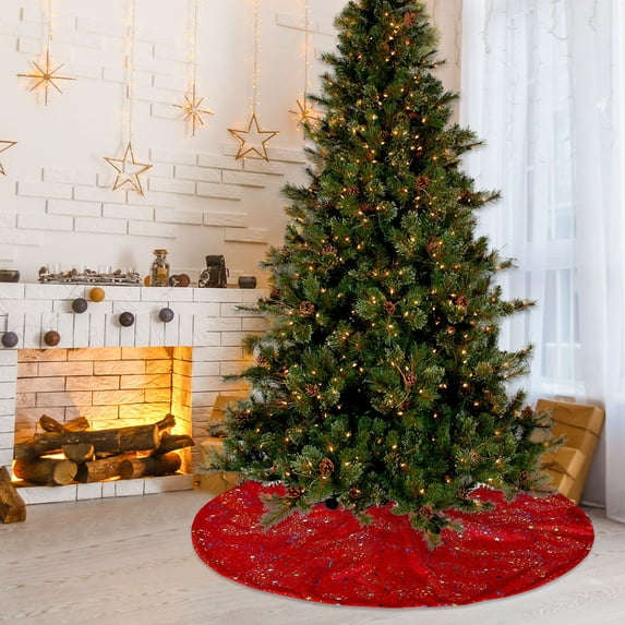 Christmas Tree Skirt 36 Inch Gold Blocking Tree Skirt Round Sparkle Pencil Tree Skirt Sequin Tree Skirt Mats Christmas Decoration Supplies Dutchs Velvet Christmas Tree Bottom Dress Up