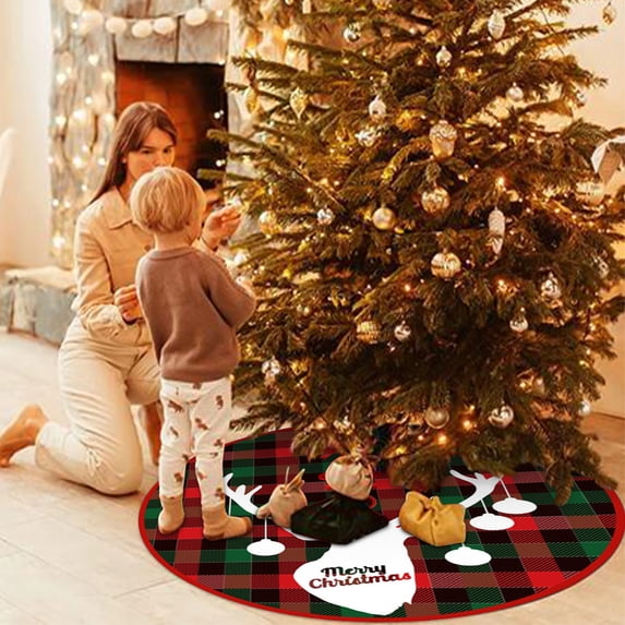 Christmas Tree Skirt 36 Inch Thick Velvet Red and White Christmas Decorations Merry Christmas Happy New Year Tree Skirt