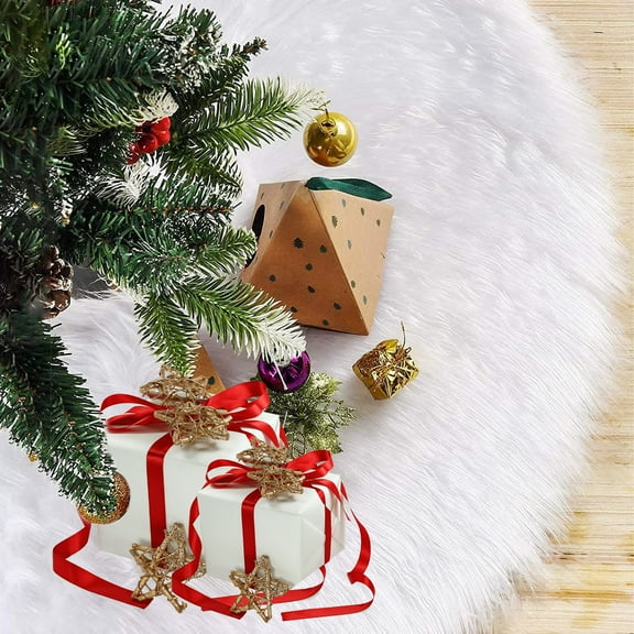 Christmas Tree Skirt - 36 Inches White Christmas Tree Skirt, Holiday Party Decoration Snowy White Plush Velvet - Holiday Party Decoration