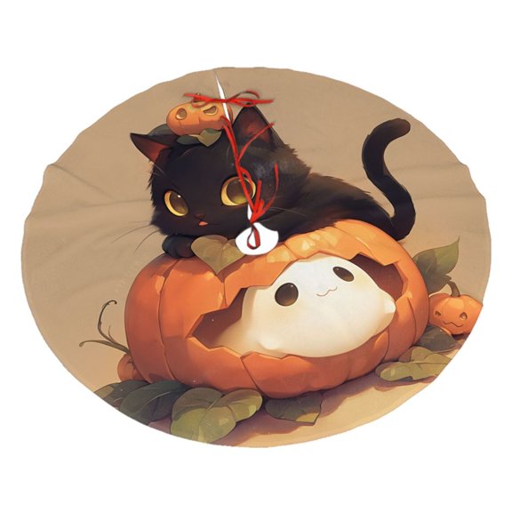 Christmas Tree Skirt 36" Pumpkin Cute Black Cat Ghost (31) Xmas Tree Skirts Mat for New Year Holiday Christmas Party Decorations