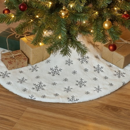 Christmas Tree Skirt 36 inch, Tree Skirt for Christmas Decoration, Snowflake Print Plush Sequins Mat for Xmas (Silver Snowflake)