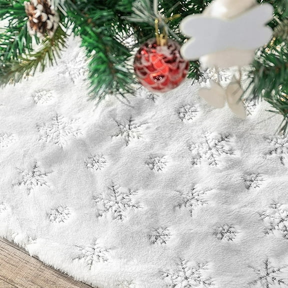 Christmas Tree Skirt,36 inches Large White&Silver Luxury Faux Fur Tree Skirt with Snowflakes Super Soft Thick Plush Tree Skirt for Xmas Tree Christmas Decorations
