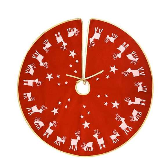 Christmas Tree Skirt 38.5 Inch,Xmas Tree Round Skirts with Elk Deer Pattern Reuseable Circle Carpet Apron Mat for Holiday Party Xmas Tree Accessories Home Decorations (Red)