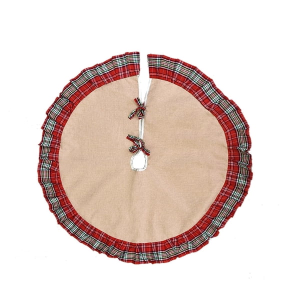 Christmas Tree Skirt 38 Inches Sackcloth Plaid Xmas Tree Skirt Mat Carpet for Holiday Party New Year Decoration Outdoor Indoor