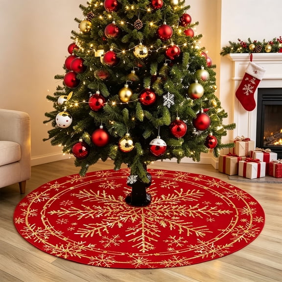 Christmas Tree Skirt, 39.37 Inch Circular Polyester Fabric Tree Base Cover, Red Wrinkle Resistant Reusable Christmas Decor for Home School Holiday Decoration(Red 39.37in)