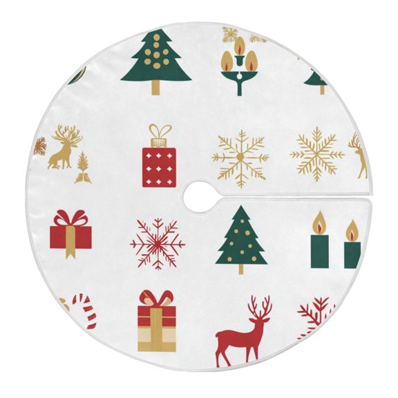Christmas Tree Skirt 47.2 Inch Christmas Icon Set Tree Skirt Christmas Tree Mat Decor for Christmas Party Ornaments Decorations