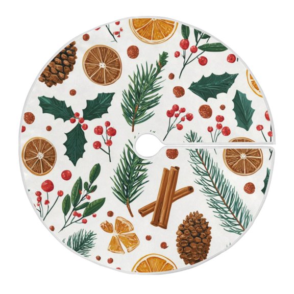 Christmas Tree Skirt 47.2 Inch Christmas Spices and Holly Leaves Tree Skirt Christmas Tree Mat Decor for Christmas Party Ornaments Decorations