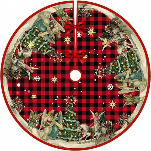 Christmas Tree Skirt 47 Inches, Red Buffalo Plaid Tree Skirt, Winter Xmas Tree Mat Decorations for Home Party Holiday Decorations