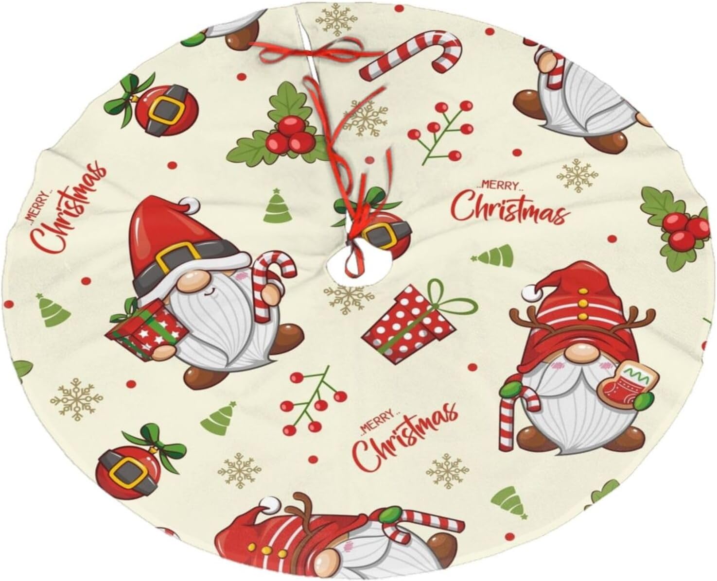 Christmas Tree Skirt 48",Christmas Santa and Gnomes Xmas Tree Skirt Mat