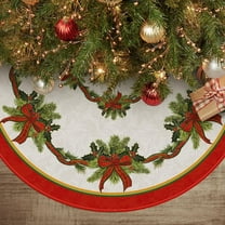 Christmas Tree Skirt 48 Inch, Christmas Ribbon Holly Winter Holiday Tree Mat Decoration
