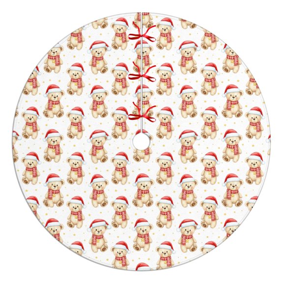 Christmas Tree Skirt 48 Inch, Perfect for Holiday and Xmas Decorations,Christmas Festive Teddy Bear Santa Hat White Pattern