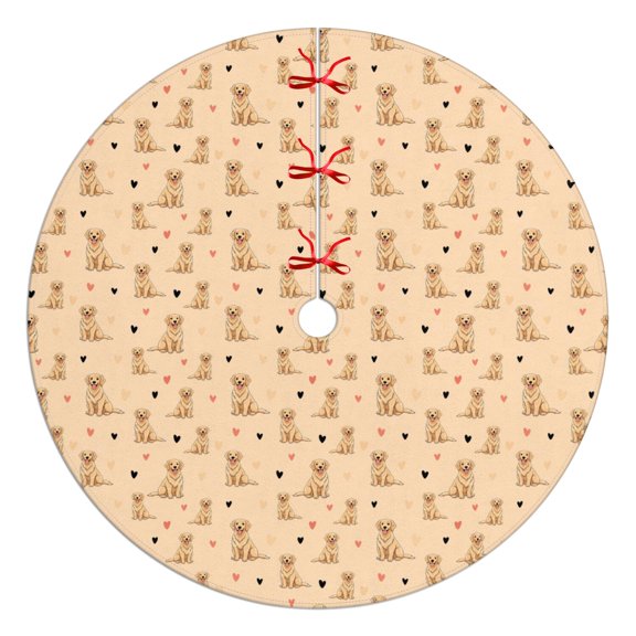 Christmas Tree Skirt 48 Inch, Perfect for Holiday and Xmas Decorations,Golden Retriever Heart Multi Beige Pattern