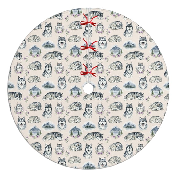 Christmas Tree Skirt 48 Inch, Perfect for Holiday and Xmas Decorations,Husky Mountain Floral Beige Pattern