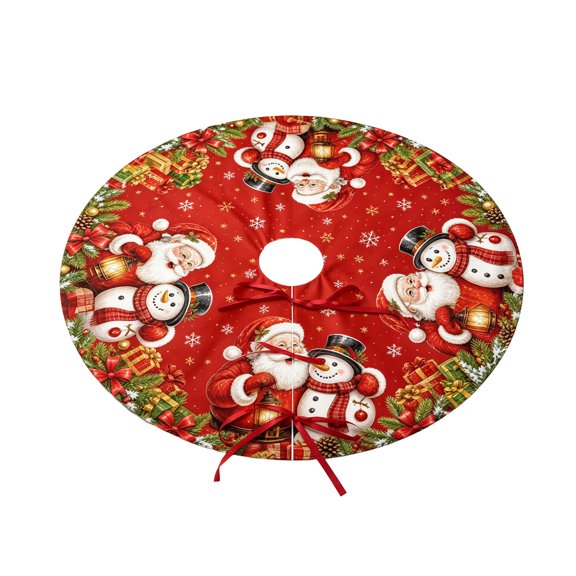 Christmas Tree Skirt 48 Inch, Polyester Easy Install Tree Base Cover with Straps, Fun Festive Decor for Christmas Party Office, Great Holiday Gift for Family