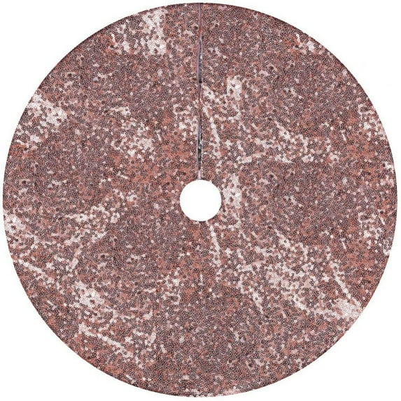 Christmas Tree Skirt 48-Inch Rose Gold Christmas Tree Skirt Sequin Double Layers Tree Mat Xmas Tree Decorations