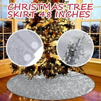 Christmas Tree Skirt 48 Inch Sequin Velvet Tree Skirt Mini Xmas Tree Skirts Halloween Tree Decorations Glitter Christmas Tree Cover Skirt Fall Tree Mat for Holiday Fall Christmas Tree Ornaments (C)