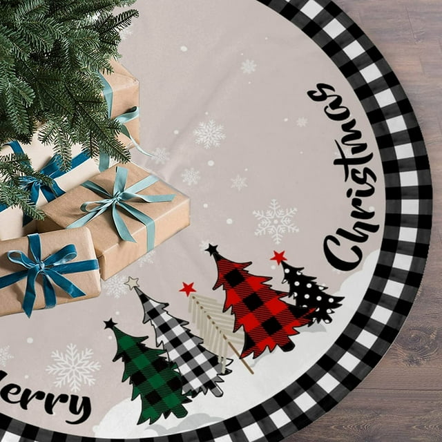 Christmas Tree Skirt 48 Inches Black Buffalo Plaid Xmas Tree Skirts for
