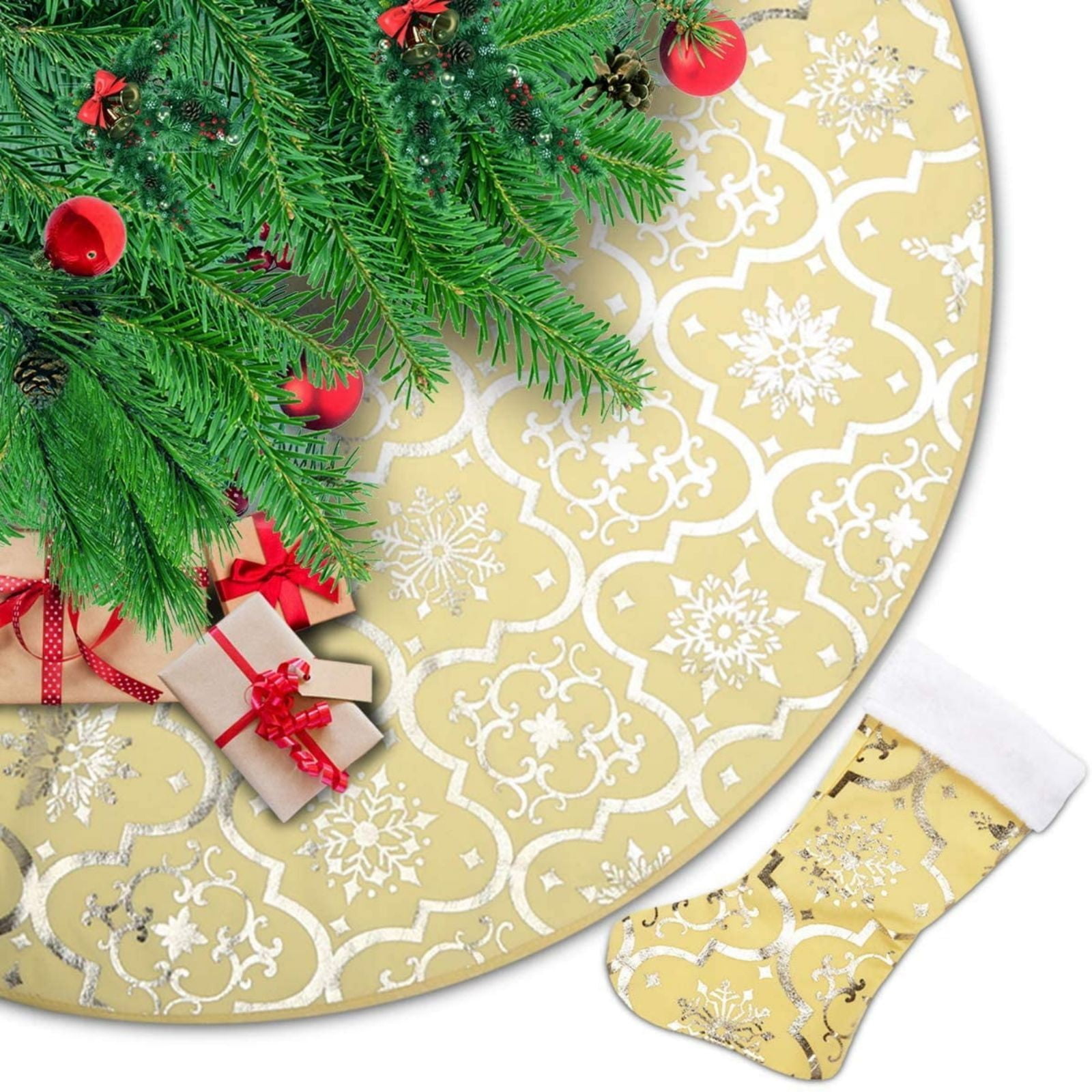 Christmas Tree Skirt 48 Inches Faux Fur Gold Christmas Tree Skirt