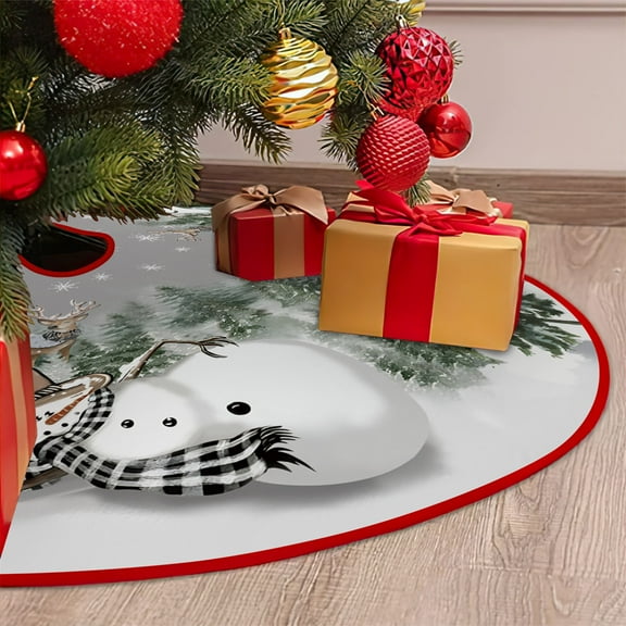 Christmas Tree Skirt 48 Inches - Large Merry Christmas Tree Rug Skirts, Red Green Funny Soft Trimmed Tree Collar Mat with Christmas Pattern Design for Farmhouse Winter Xmas Holiday Party Decorations