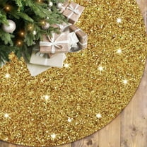 Christmas Tree Skirt 48 Inches Large Tree Skirt Gold Velvet Sequin Tree Skirt Xmas Tree Mat for Merry Christmas Party Christmas Tree Decoration