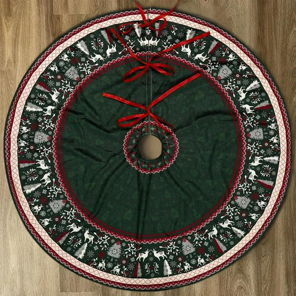 Christmas Tree Skirt 48 Inches, Large Xmas Tree Skirts, Perfect for Christmas Holiday Home Decoration(Red & Green)