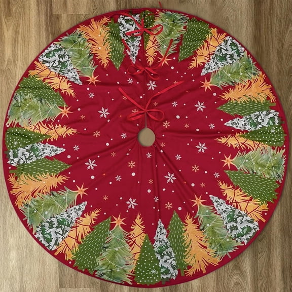 Christmas Tree Skirt 48 Inches, Large Xmas Tree Skirts, Perfect for Christmas Holiday Home Decoration(Snowflake & Tree)