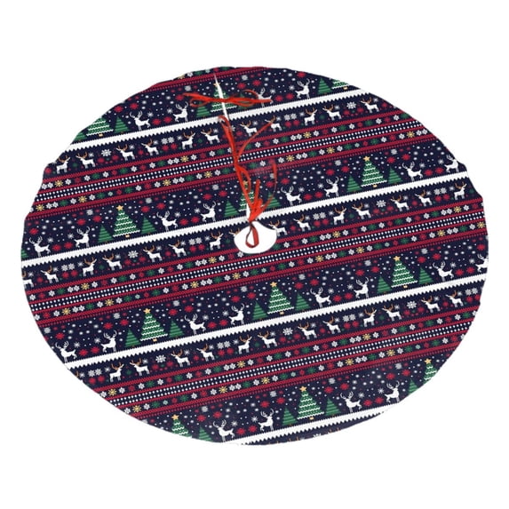 Christmas Tree Skirt 48" Knitted Christmas Deer Snow (1) Xmas Tree Skirts Mat for New Year Holiday Christmas Party Decorations