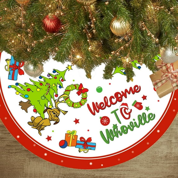 Christmas Tree Skirt 48 inches, Soft and Funny Xmas Tree Mat Christmas Tree Decorations for Xmas Winter Holiday Home Party Decor