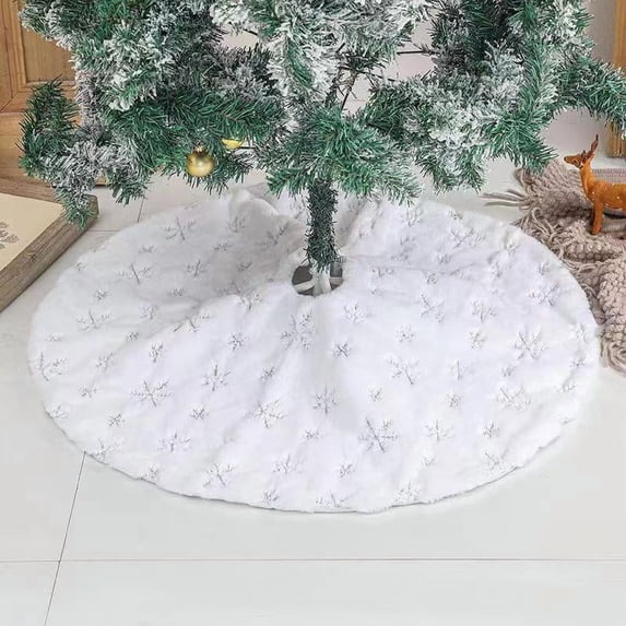 Christmas Tree Skirt 48 inches Xmas White Tree Skirts Snowflake Embroidery for Christmas Decorations Holiday Party(Silvery)