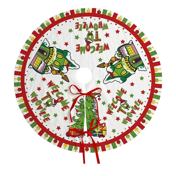 Christmas Tree Skirt - 59.06in Multicolor Short Furry Holiday Tree Apron with Tie Ribbons and Festive Prints for Tree Base Decoration at Home or Party