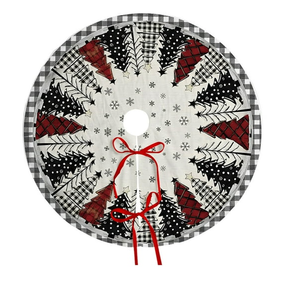 Christmas Tree Skirt - 59.06in Multicolor Short Furry Holiday Tree Apron with Tie Ribbons and Festive Prints for Tree Base Decoration at Home or Party
