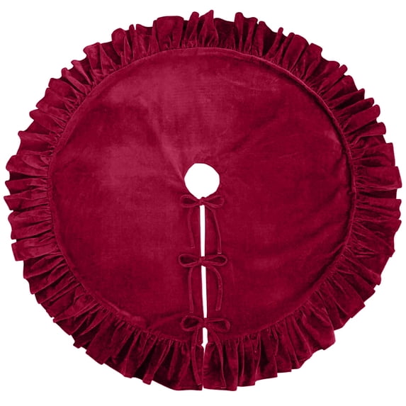 Christmas Tree Skirt 60 Inches Velvet Ruffled Edge Large Premium Plush Tree Stand Cover Perfect For Merry Christmas Holiday Gathering Decoration