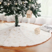 Christmas Tree Skirt, 90cm White&Gold Tree Skirt with Snowflakes Super Soft Thick Plush Tree Skirt for Xmas Tree Decoration