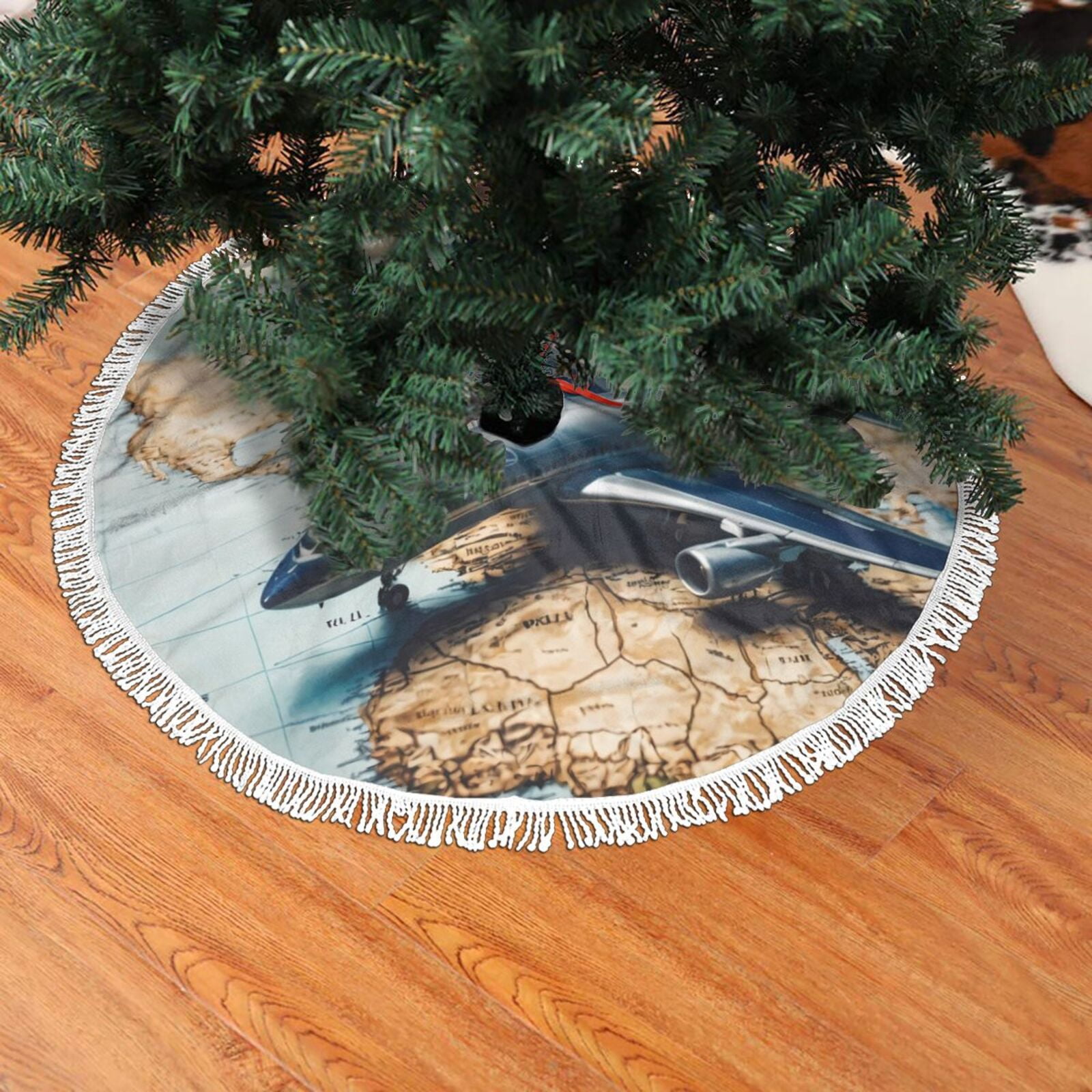 Christmas Tree World Brushed White & Gold Large Wooden Trapezoid Christmas Tree Skirt