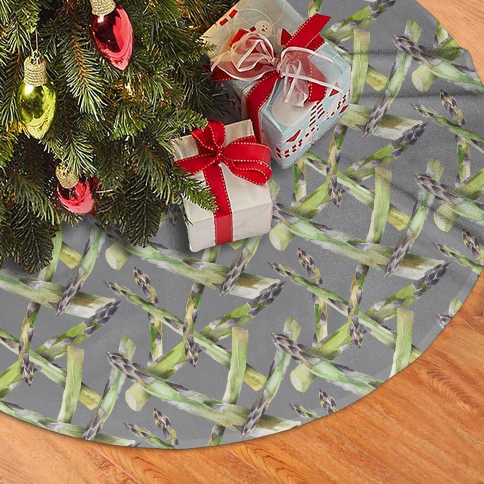 Christmas Tree Skirt, Asparagus funny Print Plush Soft Christmas Tree