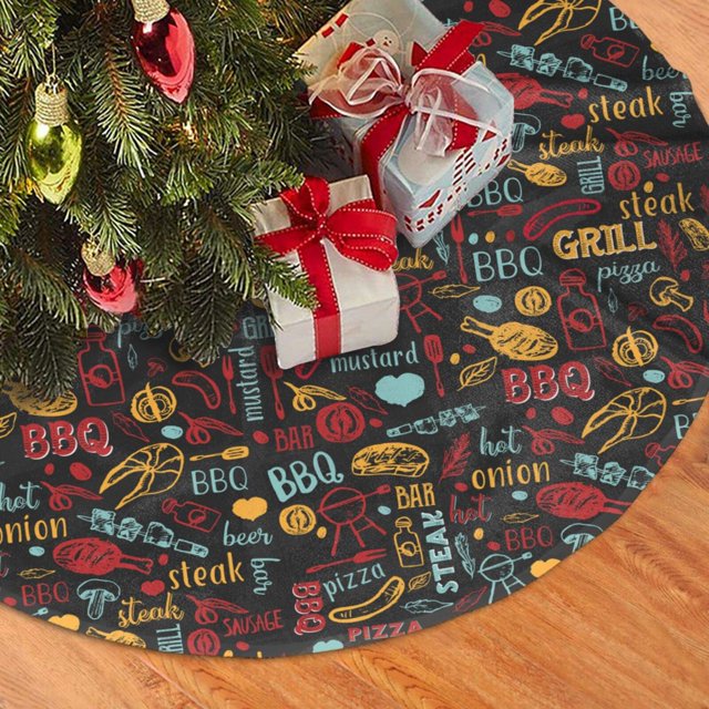 Christmas Tree Skirt, BBQ Barbecue Grill Plush Soft Christmas Tree