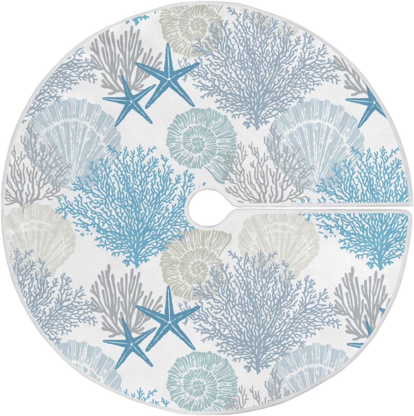 Christmas Tree Skirt Beach Coastal Xmas Tree Decorations Burlap Blue