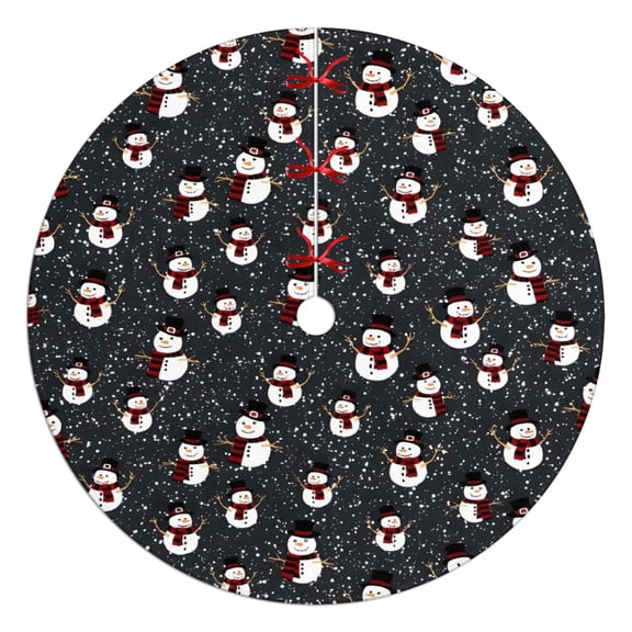 Christmas Tree Skirt,Black Christmas Snowman Pattern Christmas Tree Decor with Red Ribbon Ties,Round Shape,Christmas Decorations for Home 48"x48"