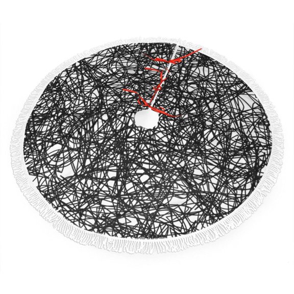 Christmas Tree Skirt Black Ink Scribbles Xmas Tree Skirt with Tassels Christmas Holiday Decoration 36"