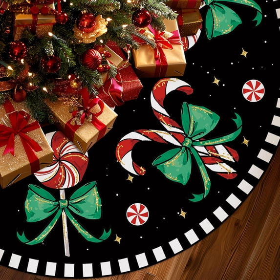 Christmas Tree Skirt Black Tree Skirts Candy Cane Decorations Xmas Tree Skirt Tree Mat 36 Inch Winter Christmas Decor for Home