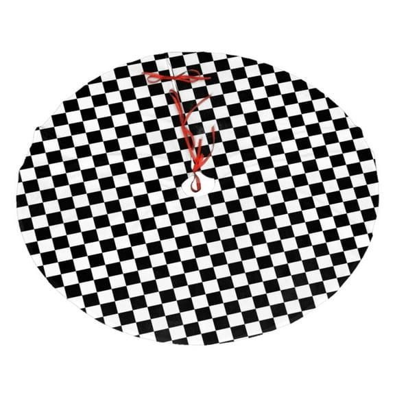 Christmas Tree Skirt Black White Checkered Pattren Xmas Tree Skirt Mat for Christmas Decorations Party Holiday 48"