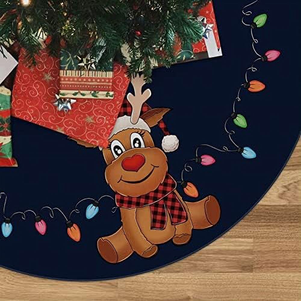 Christmas Tree Skirt Blue Cute Deer Elk Tree Skirt 48inch Xmas Winter