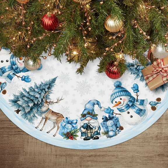 Christmas Tree Skirt, Blue Snowman Christmas Tree Skirt, Xmas Trees Indoor Decor Home Decorations, 48 inch