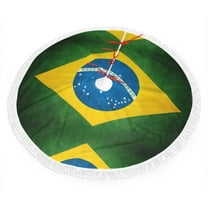 Christmas Tree Skirt Brazilian Flag Xmas Tree Skirt with Tassels Christmas Holiday Decoration 30"