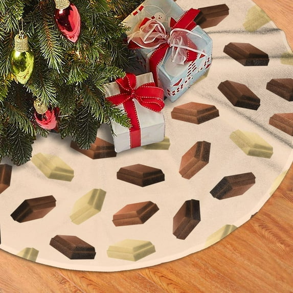 Christmas Tree Skirt, Brown Beige Chocolate Print Soft Plush Christmas Tree Decorations Indoor, Tree Skirts Mat for New Year Halloween Holiday Christmas Party Decor 36"