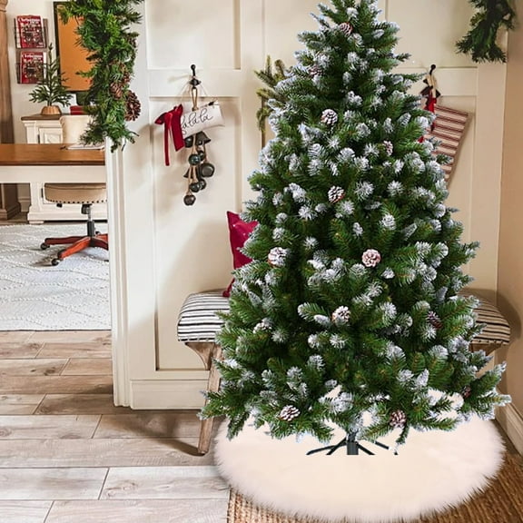 Christmas Tree Skirt Carpet Christmas Tree Skirt for Christmas Decorations Plush Tree Skirts Decoration for Merry Christmas Party, Christmas Tree Gift Mat Base Round Cushion, White